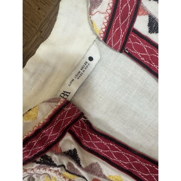 ZARA Off White Embroidered Linen Blend Jacket Size M - Picture 3 of 10